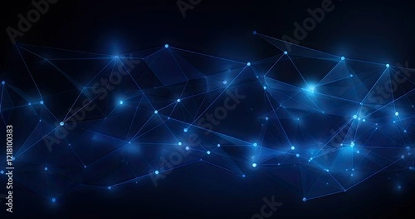 Obraz Abstract blue network design with glowing nodes and connections.