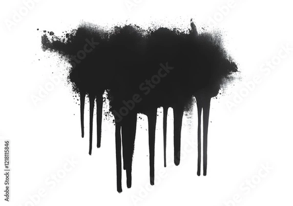 Obraz Black Paint Drip and Splatter on White Background, Abstract Ink Blot Texture