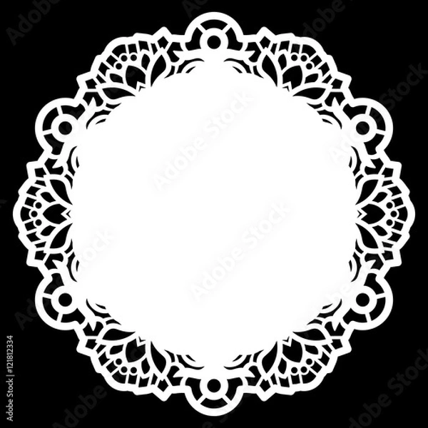 Fototapeta Lace round paper doily, lacy snowflake, greeting element,  template for cutting  plotter, round pattern, laser cut  template, doily to decorate the cake,  vector illustrations.