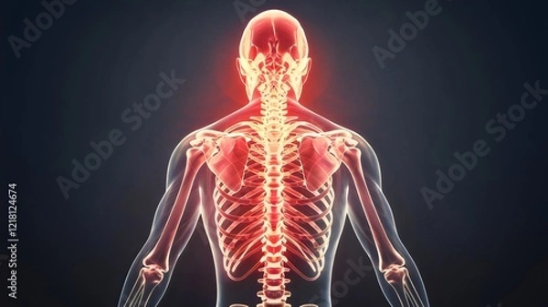 Fototapeta Radiant Red Skeleton: A Futuristic Transparent Human Glow in Darkness