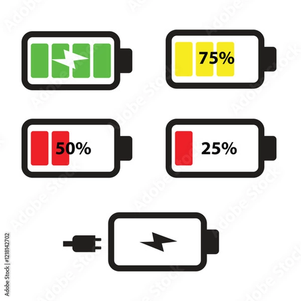 Obraz Battery charging. Icon with reflection on white background