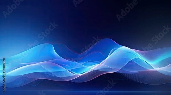 Fototapeta Abstract waves of blue and purple light create a serene, digital atmosphere.