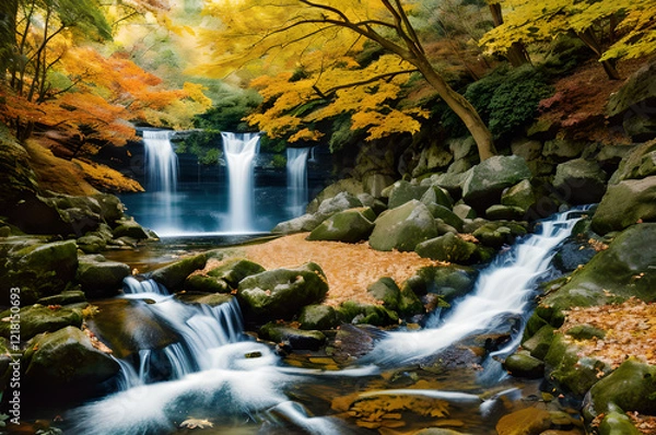 Fototapeta 紅葉の滝