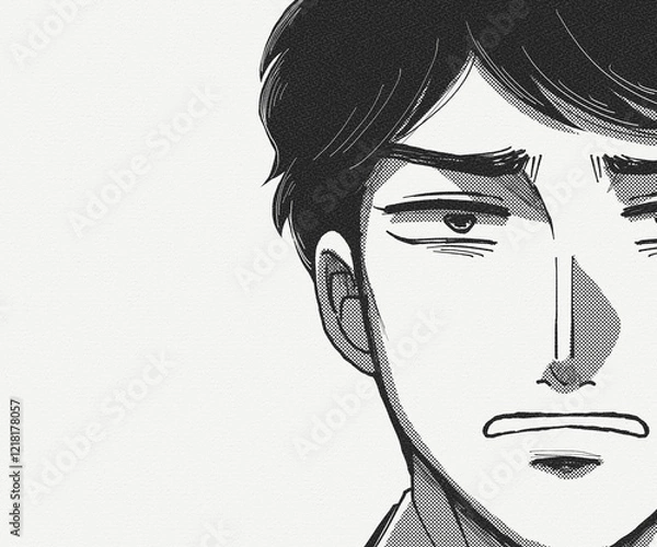 Obraz 手描き白黒漫画イラスト・難しい顔をして考えている人
