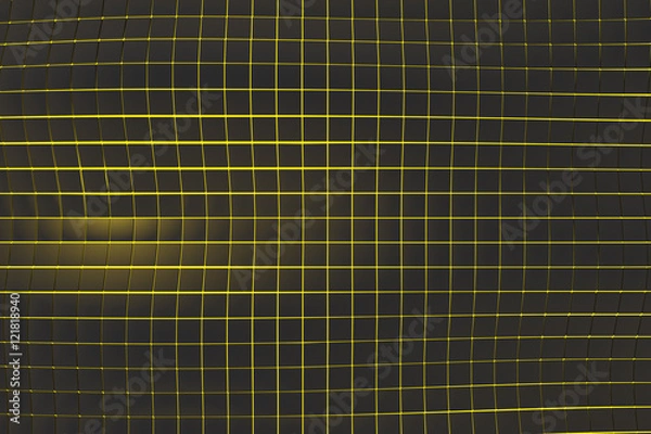 Fototapeta Wavy surface made of black cubes with glowing background, abstract background, 3d render illustration