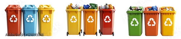 Obraz Colorful recycling bins isolated on a transparent background for eco-friendly themes