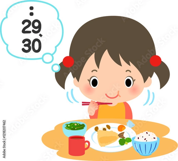 Fototapeta 咀嚼回数を数えながら食事をする女の子