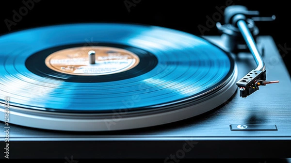Obraz close up of vinyl record spinning on turntable, showcasing high fidelity sound
