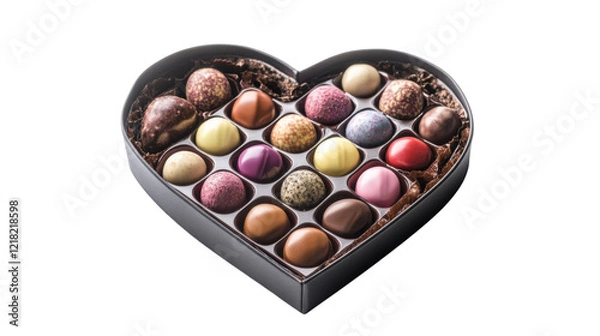 Obraz Heart shaped chocolate box with assorted chocolates on transparent background