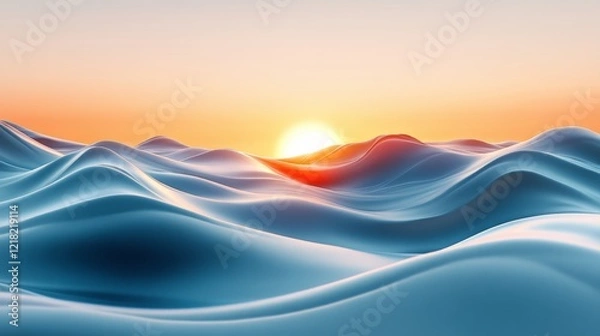 Obraz Abstract Sunset Over Smooth Wavy Landscape