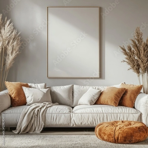 Fototapeta Modern Home Frame Mockup in Interior Design, Generative Ai.