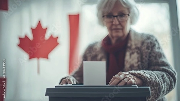 Fototapeta Voting in Canadian Election With National Flag Backdrop Generative AI