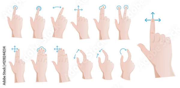 Fototapeta Set Illustration of Hand Gesture Icons for Touchscreen Interaction isolated 