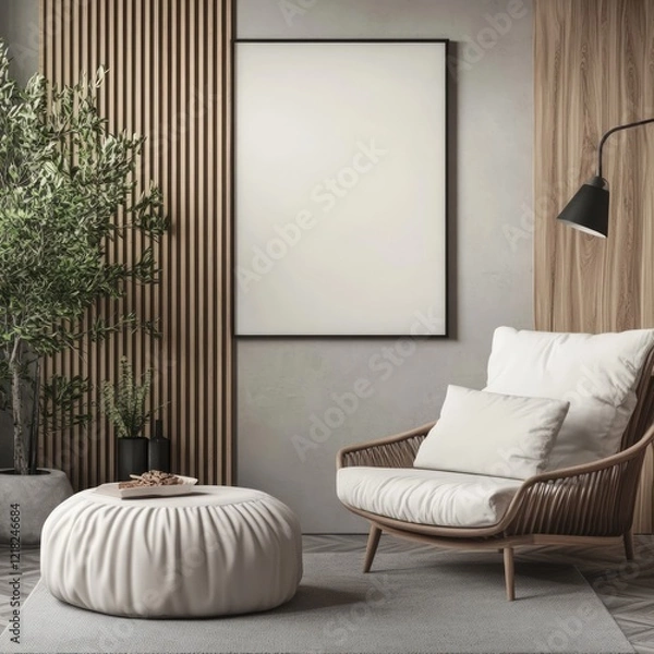 Fototapeta 3D Modern Interior Render with Frame Mockup, Generative Ai.