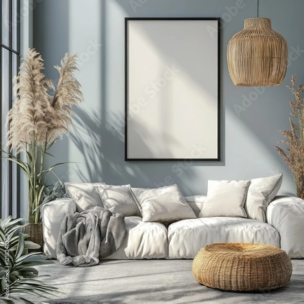 Fototapeta Minimalist Interior Design with Frame Mockup, Generative Ai.