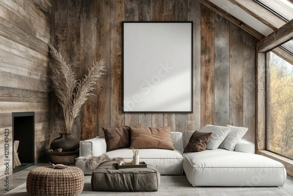 Fototapeta Blank Frame Mockup for Living Room Walls, Generative Ai.