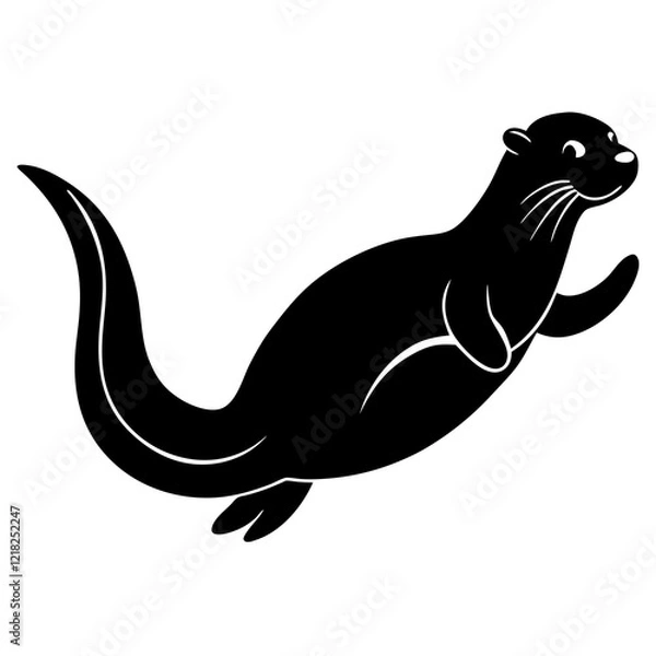 Fototapeta Silhouette of a playful otter floating on its back