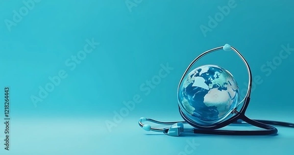 Fototapeta Earth with Stethoscope Global Healthcare and Environmental Care Concept