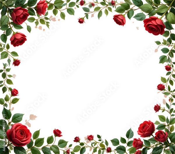 Fototapeta Rose Garland: A flowing garland of red roses and green leaves, ideal for framing or border designs.