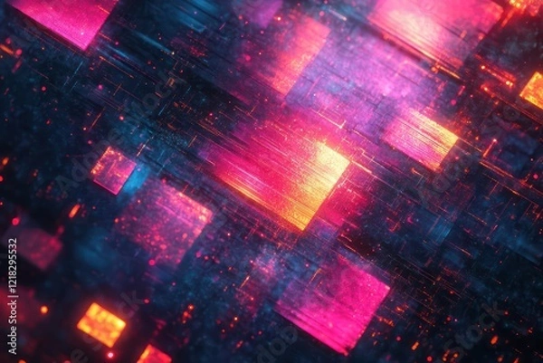 Fototapeta Static noise intertwining with vibrant geometric shapes, creating a chaotic and mesmerizing display of digital interference