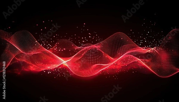 Obraz Dynamic Red Tech Background with Glowing Digital Lines