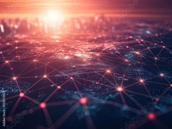 Obraz Sci-Fi Style Red Low-Poly Network with Light Effects