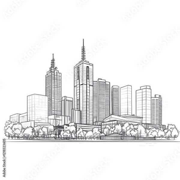 Fototapeta Cityscape Sketch Tall Buildings Night View Urban Skyline