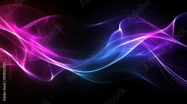 Obraz Abstract flowing pink and blue light waves on black background.