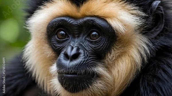 Fototapeta Detailed Close-Up of the Hainan Black Crested Gibbon, Showcasing Its Expressive Features