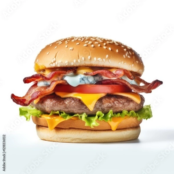 Fototapeta Cheeseburger with bacon and cheese isolated on a white background
