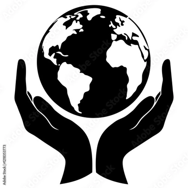 Obraz silhouette of the Earth with two hands gently cradling it symbolizing love and care,