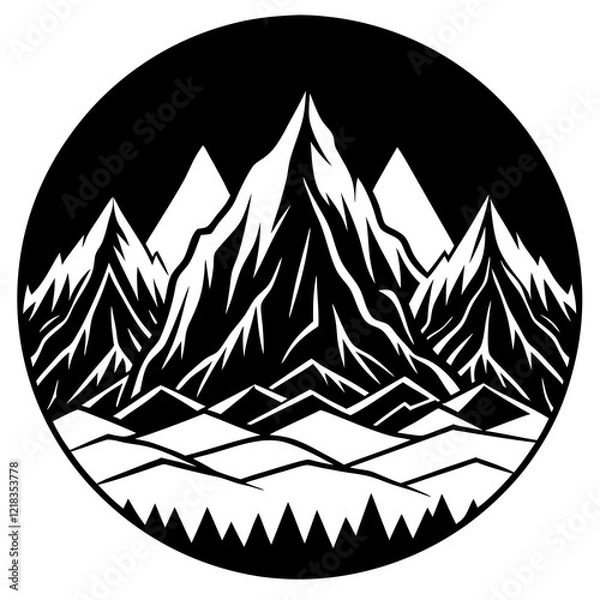 Fototapeta Mountain range during sunset with layered peaks in silhouette form