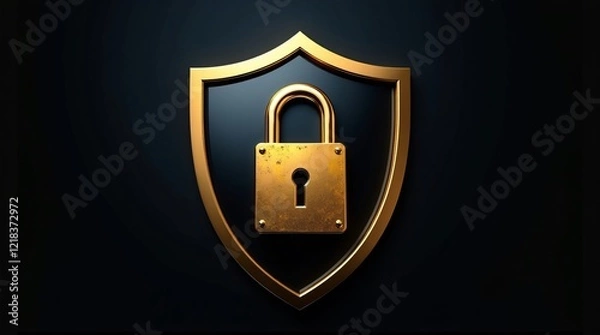 Fototapeta Golden Shield with Lock: Representing Security and Protection