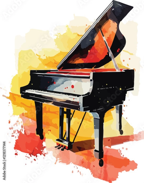 Fototapeta watercolor grand piano and music notes vector ,generative ai	