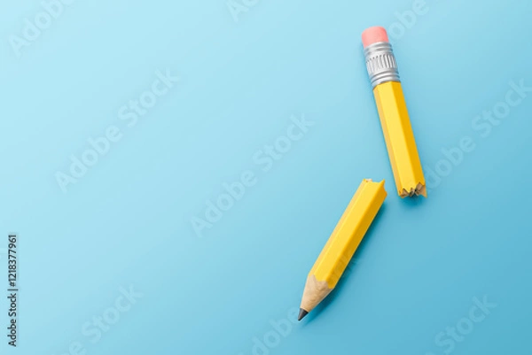 Obraz Broken pencil in half on a blue background. 3d render