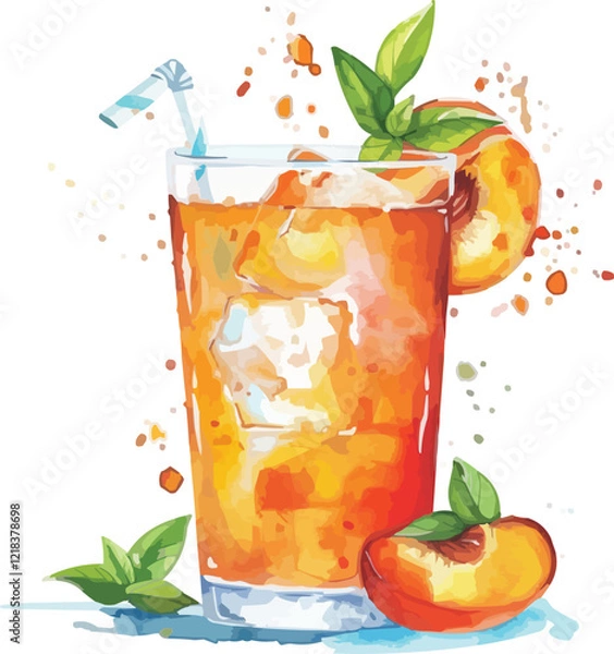 Fototapeta cocktail with ice and lemon white background,generative ai