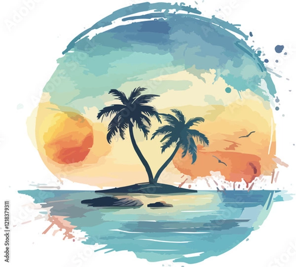 Fototapeta tropical island with palm tree summer t shirt design generative ai