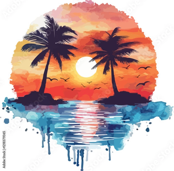 Fototapeta tropical island with palm tree summer t shirt design generative ai