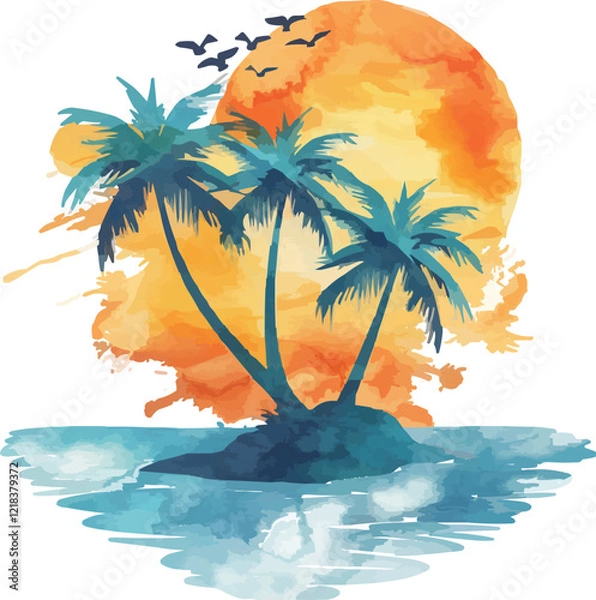 Fototapeta tropical island with palm tree summer t shirt design generative ai