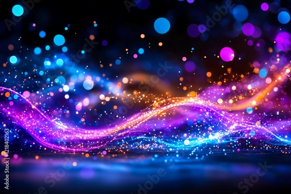Fototapeta A Dazzling Symphony of Iridescent Bokeh: Teal, Purple, and Orange Lights Shimmering Against a Deep Night Sky