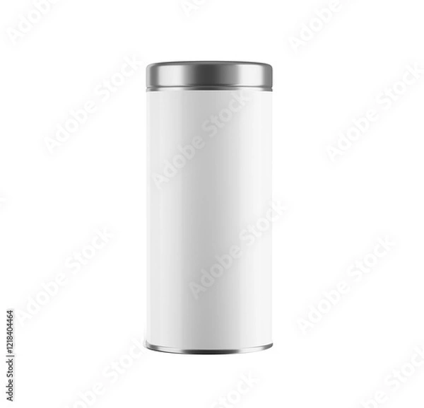 Fototapeta 3D White Cylindrical Coffee Jar Tin Can With Silver Lid 3D Illustration