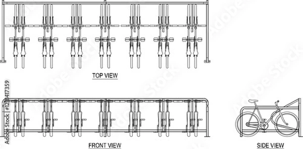 Fototapeta Vector illustration of a rack for securing bicycle parking to keep it neat in public places, parks, fields for safety from thieves 