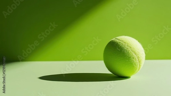 Obraz Bright green tennis ball casting a shadow on a similar colored surface in a minimalist setting