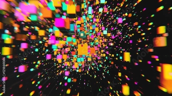 Obraz Vibrant Abstract Cubes and Squares Creating Dynamic Motion Effect in Dark Background