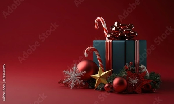 Obraz Elegant Christmas Gift Presentation: A Festive Scene with Red and Teal Accents