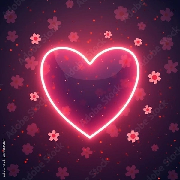 Fototapeta background with hearts, Aesthetic Valentine's Day flower wallpaper gradient neon background template design 