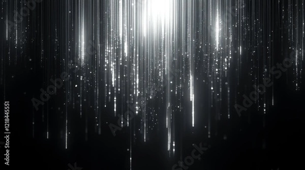 Obraz Silver Light Streaks Falling Downward On Black Background