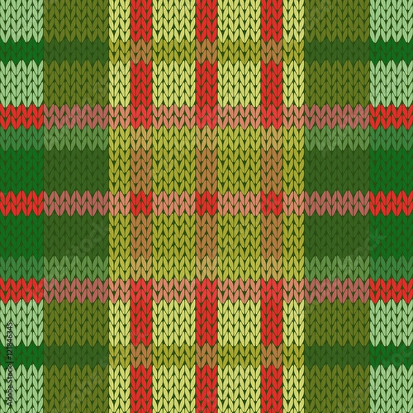 Fototapeta Seamless knitted pattern in green and red hues