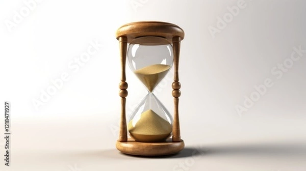 Fototapeta Elegant wooden hourglass showcasing flowing sand and symbolizing the passage of time in a minimalist setting