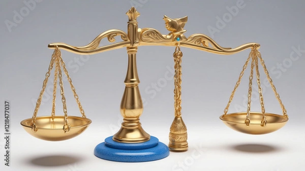 Obraz 3D Illustration of a Hand Holding a Golden Balance Scale

